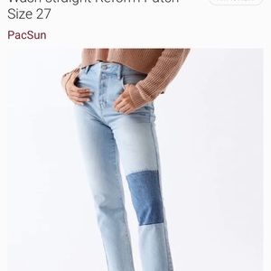 NWT PACSUN High Rise Light Wash Straight Reform Patch Sz